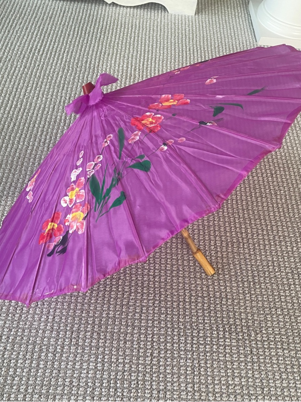 Vintage Asian Hand-Painted Purple Floral Parasol